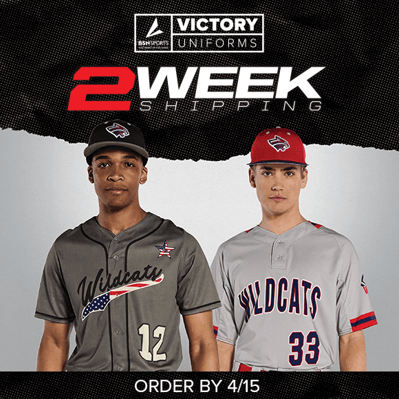 <p>Big game coming up? There’s still time to design a custom Victory baseball jersey for playoffs, Pink Out, Senior Night and more. Personalize with your logo and colors, then get 2-week shipping after art approval, so you never miss a moment.</p>
