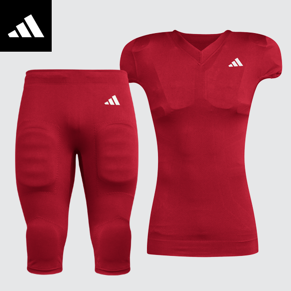 Red adidas football pants and jersey