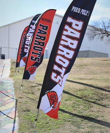 Custom feather flags for campus and gameday branding