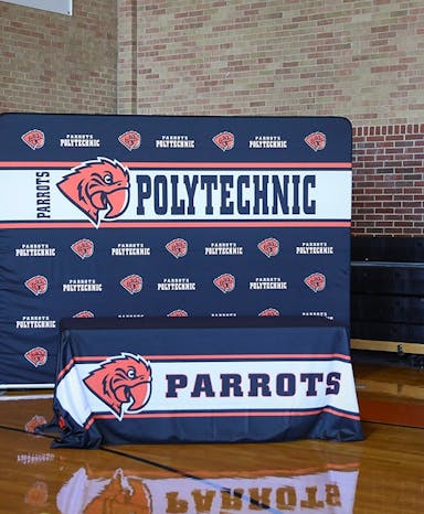 Custom media backdrops for campus branding and signing day