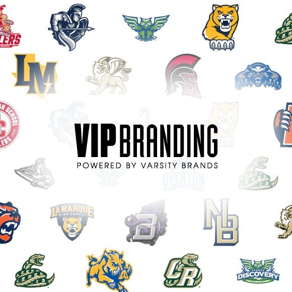 Varsity Brands VIP Branding logo showing various redesigned logos