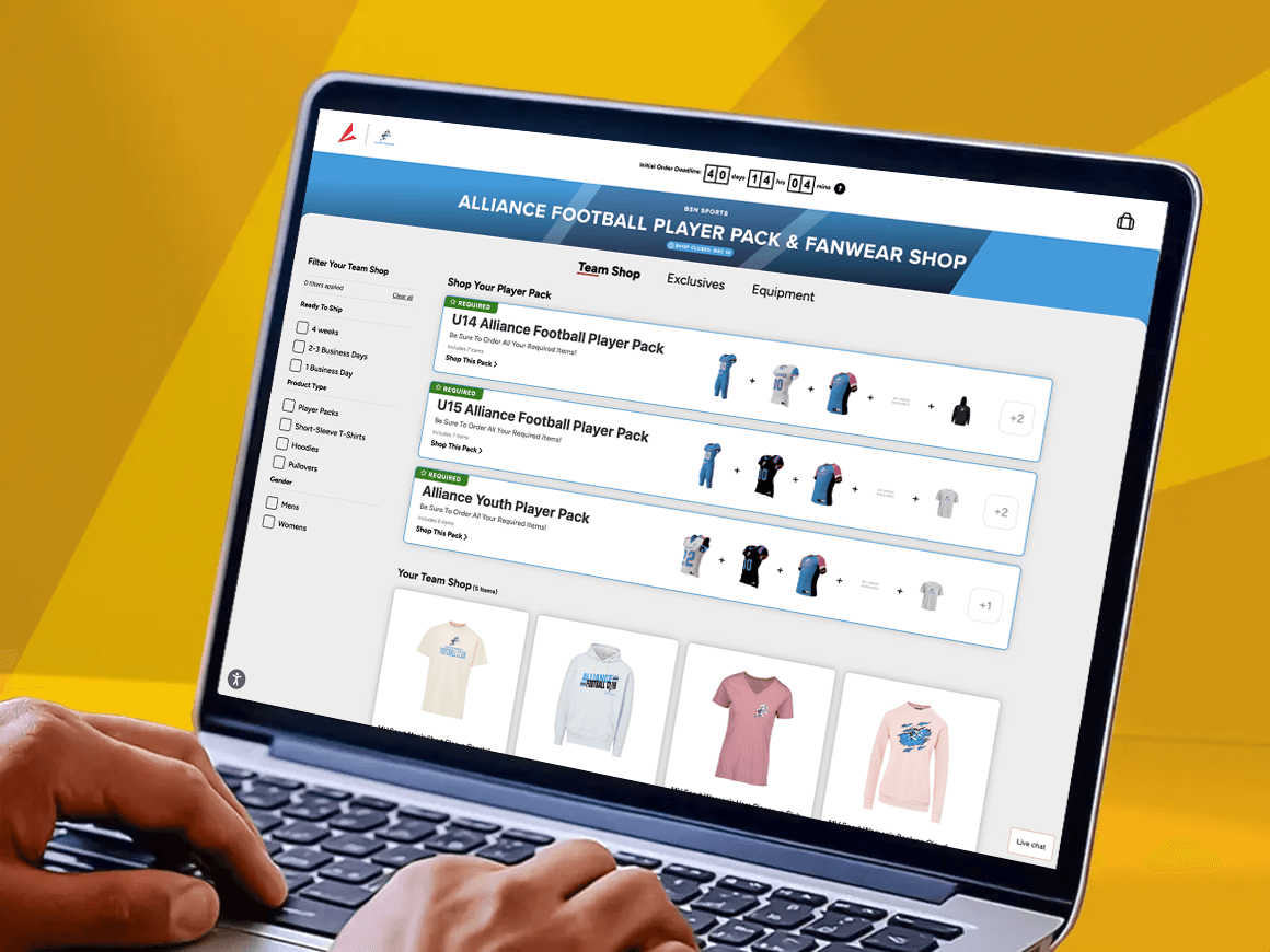 BSN SPORTS team and fanwear shop for a football team