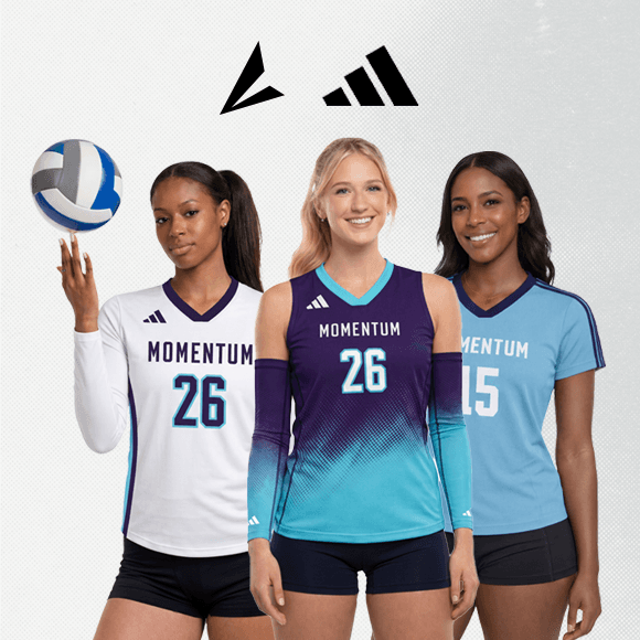 volleyball players wearing custom adidas CrazyVolley and BSN SPORTS jerseys and sleeves